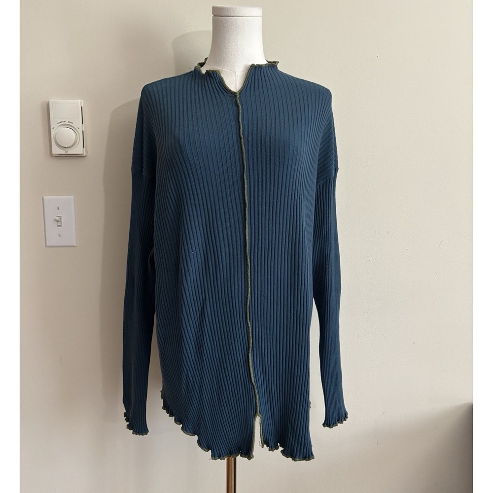 Noblu Womens L XL Long Sleeve Rib Knit Textured Top Art Boho Lagenlook Y2K Vibe